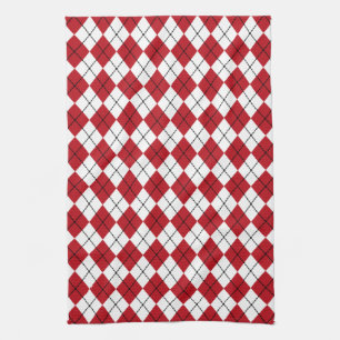 Rode Retro Argyle Keuken Handdoek Gift