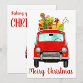 Rode retro-auto met cadeaus Kerstkaart (Voorkant / Achterkant)