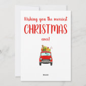 Rode retro-auto met cadeaus Kerstkaart (Achterkant)