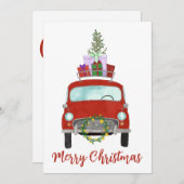 Rode retro auto met cadeautjes Vakantiedagen Kaart (Voorkant / Achterkant)