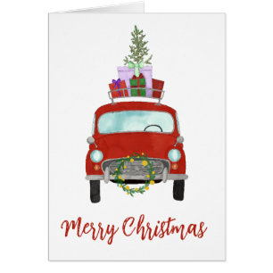 Rode Retro Auto met Kerstcadeaus