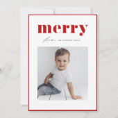 Rode Retro Bold Vrolijk Typografie Foto Kerstmis Feestdagenkaart (Voorkant)