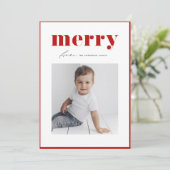Rode Retro Bold Vrolijk Typografie Foto Kerstmis Feestdagenkaart (Staand voorkant)