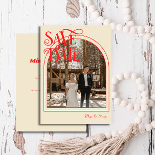 Rode Retro boog Typografie foto bruiloft Save The Date