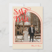 Rode Retro  boog Typografie foto bruiloft Save The Date (Voorkant)