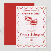 Rode Retro Bruids Douche Uitnodiging | met de hand (Voorkant / Achterkant)