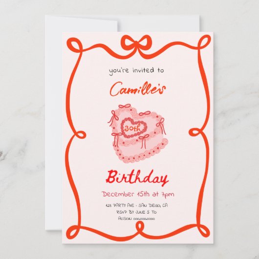 Rode Retro Cake Verjaardag Kaart (Voorkant)