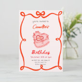 Rode Retro Cake Verjaardag Kaart (Staand voorkant)