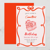 Rode Retro Cake Verjaardag Kaart (Voorkant / Achterkant)