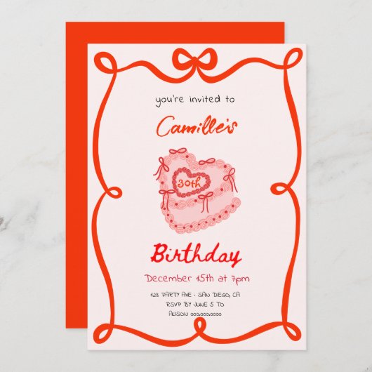 Rode Retro Cake Verjaardag Kaart (Voorkant / Achterkant)