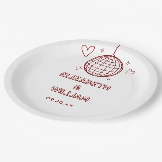 Rode Retro Disco Groovy 70s bruiloft Papieren Bordje (Gekanteld)