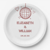 Rode Retro Disco Groovy 70s bruiloft Papieren Bordje (Voorkant)