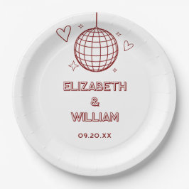 Rode Retro Disco Groovy 70s bruiloft Papieren Bordje