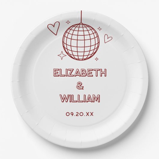 Rode Retro Disco Groovy 70s bruiloft Papieren Bordje (Voorkant)