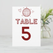 Rode Retro Disco Groovy Grote Tafel Nummers Kaart (Staand voorkant)