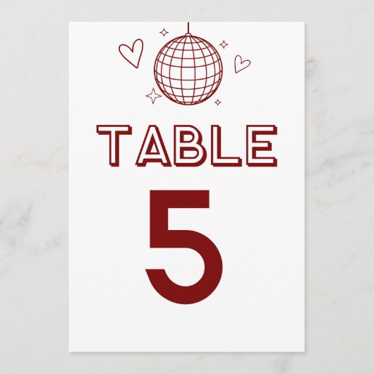 Rode Retro Disco Groovy Grote Tafelnummers (Voorkant)