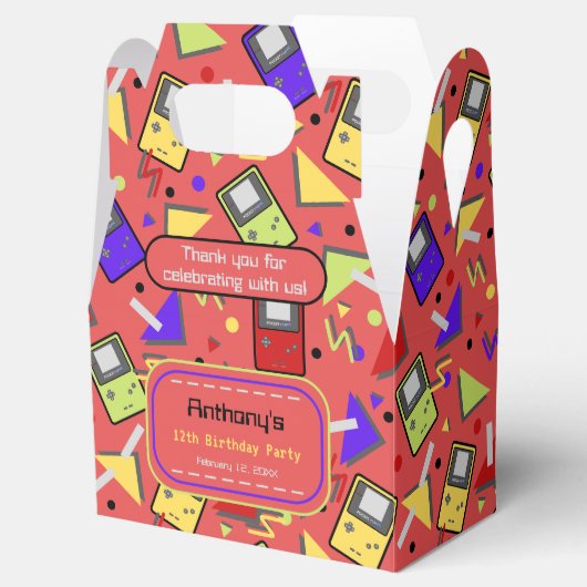 Rode Retro Gaming Verjaardag Bedankdoosjes (Geopend)