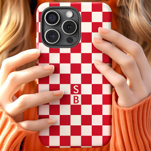 Rode Retro Geruite Patroon Monogram iPhone 15 Case