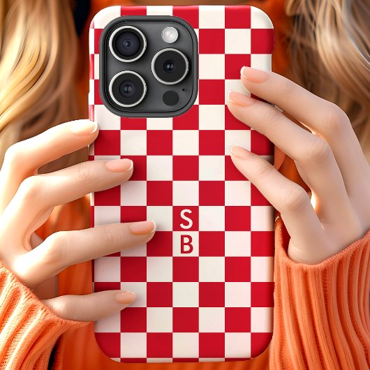Rode Retro Geruite Patroon Monogram Case-Mate iPhone Case