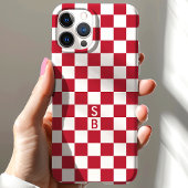 Rode Retro Geruite Patroon Monogram Case-Mate iPhone Case