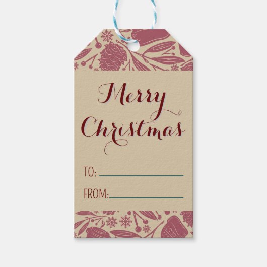 Rode Retro Gezellig Kerstpatroon Cadeaulabel (Voorkant)