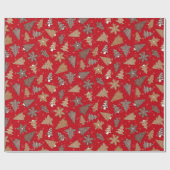 Rode Retro Gingerbread Cookies Kerstmis Cadeaupapier (Vlak)