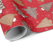 Rode Retro Gingerbread Cookies Kerstmis Cadeaupapier (Rol Hoek)