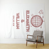 Rode Retro Groovy Discobal Huwelijksfoto Achtergro Wandkleed (In Situ (horizontaal))