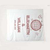 Rode Retro Groovy Discobal Huwelijksfoto Achtergro Wandkleed (Voorkant (horizontaal))