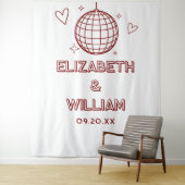 Rode Retro Groovy Discobal Huwelijksfoto Achtergro Wandkleed (In situ)