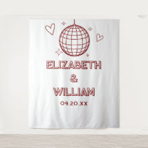 Rode Retro Groovy Discobal Huwelijksfoto Achtergro