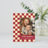 Rode Retro Groovy Geruite Prettige Feestdagen Foto (Staand voorkant)