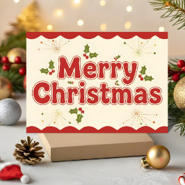 Rode Retro Groovy Prettig Kerstfeest Feestdagen Kaart