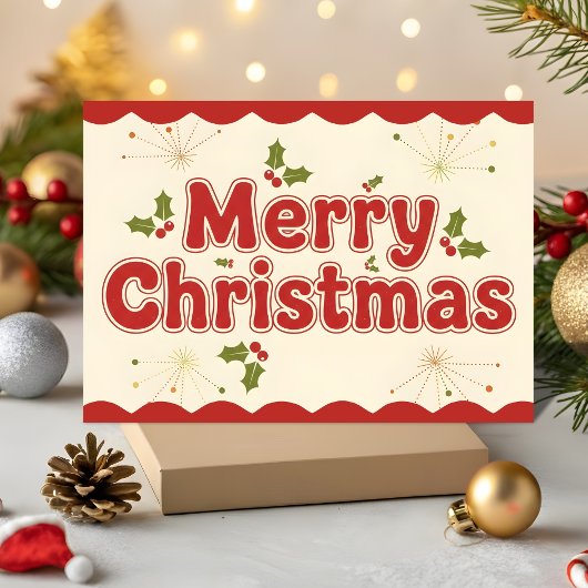 Rode Retro Groovy Prettig Kerstfeest Feestdagen Kaart