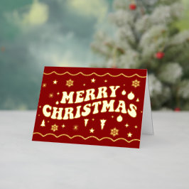 Rode Retro Groovy Prettig Kerstfeest Folie Feestdagenkaart