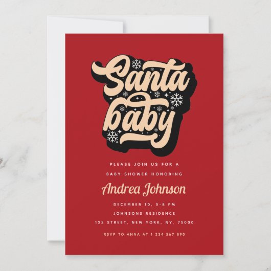 Rode Retro Groovy Santa Baby Christmas Baby shower Kaart (Voorkant)