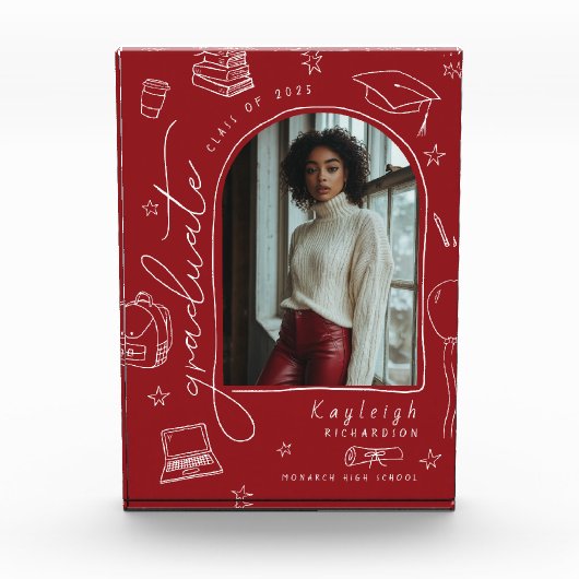 Rode Retro Hand getrokken Afstuderen fotoblok (Voorkant)