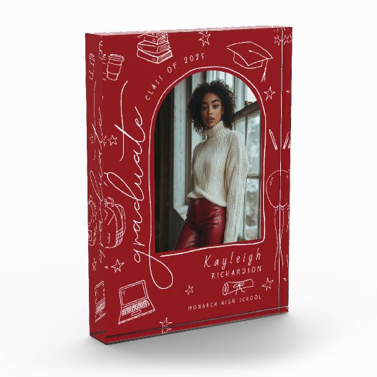 Rode Retro Hand getrokken Afstuderen fotoblok (Links)