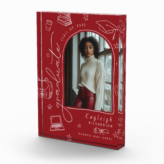 Rode Retro Hand getrokken Afstuderen fotoblok (Rechts)