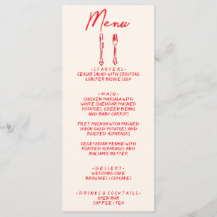 Rode Retro Handgetekende Unieke Trouwdag Menu