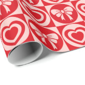 Rode Retro Harten en Bogen Valentijnsdag Cadeaupapier (Rol Hoek)