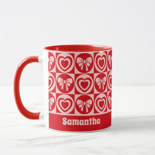 Rode  Retro Harten en Bogen Valentijnsdag Mok (Links)