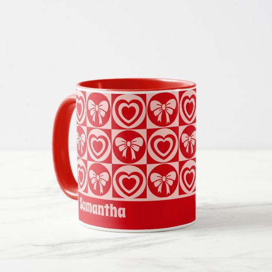 Rode  Retro Harten en Bogen Valentijnsdag Mok (Voorkant links)