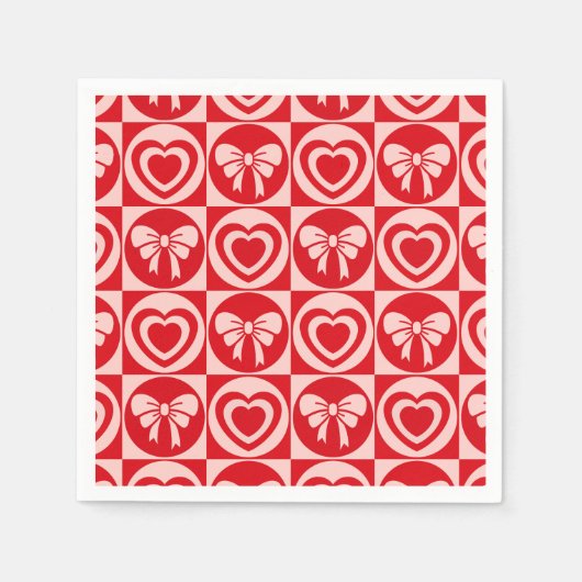 Rode Retro Harten en Bogen Valentijnsdag Servet (Voorkant)