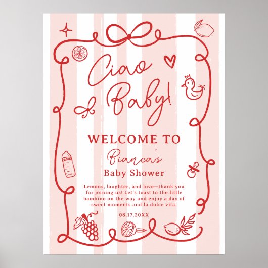 Rode Retro Italiaans Citroen Ciao Baby shower Welk Poster (Voorkant)