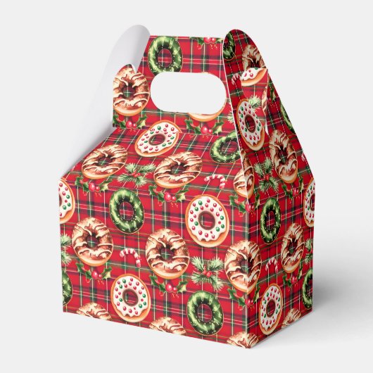 Rode Retro Kerst Donuts Rode Tartan Plaid Bedankdoosjes (Achterkant)