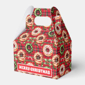 Rode Retro Kerst Donuts Rode Tartan Plaid Bedankdoosjes (Voorkant Zijde)