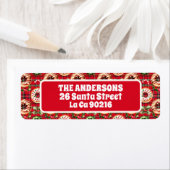 Rode Retro Kerst Donuts Rode Tartan Plaid Etiket (Insitu)