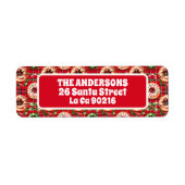 Rode Retro Kerst Donuts Rode Tartan Plaid Etiket (Voorkant)