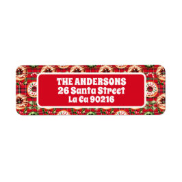 Rode Retro Kerst Donuts Rode Tartan Plaid Etiket